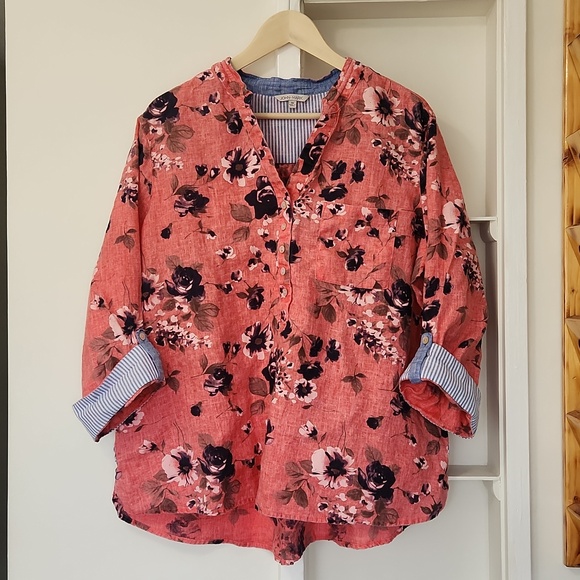John Mark Tops - John Mark Tunic Top Women Size 1X Linen V Neck Button Cottagecore Hippie Boho